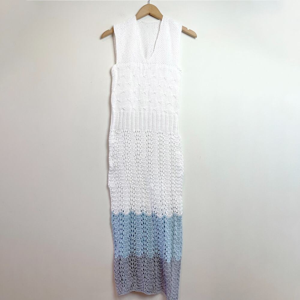 Crochet Knit Maxi Dress Small Open Knit Sheer Coastal‎ Minimalist Boho Beachy